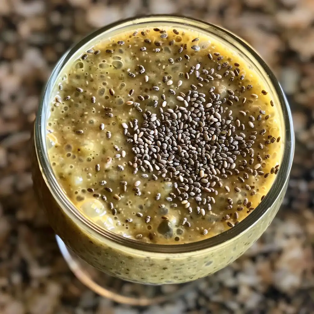 Close-up of bariatric-friendly seed smoothie topped with chia seeds