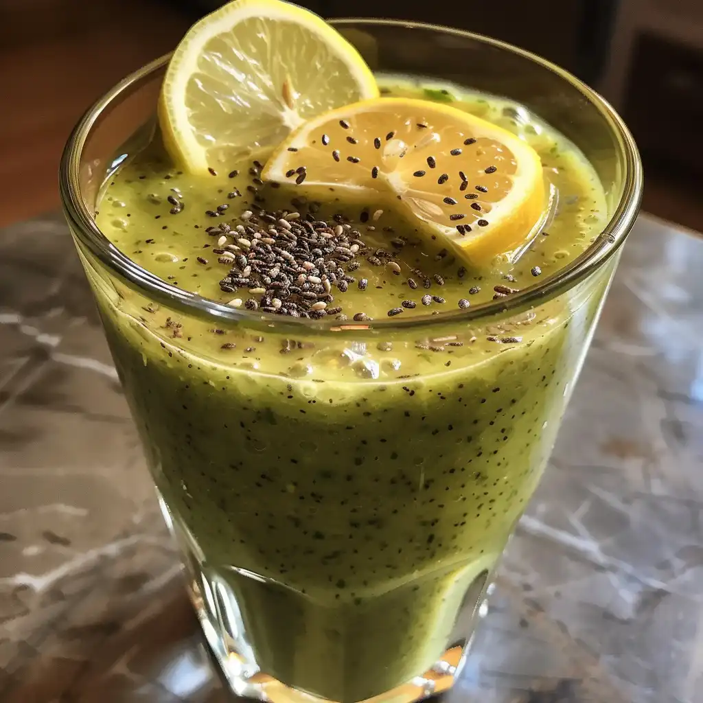 Bariatric detox seed smoothie with chia and lemon in a glass
