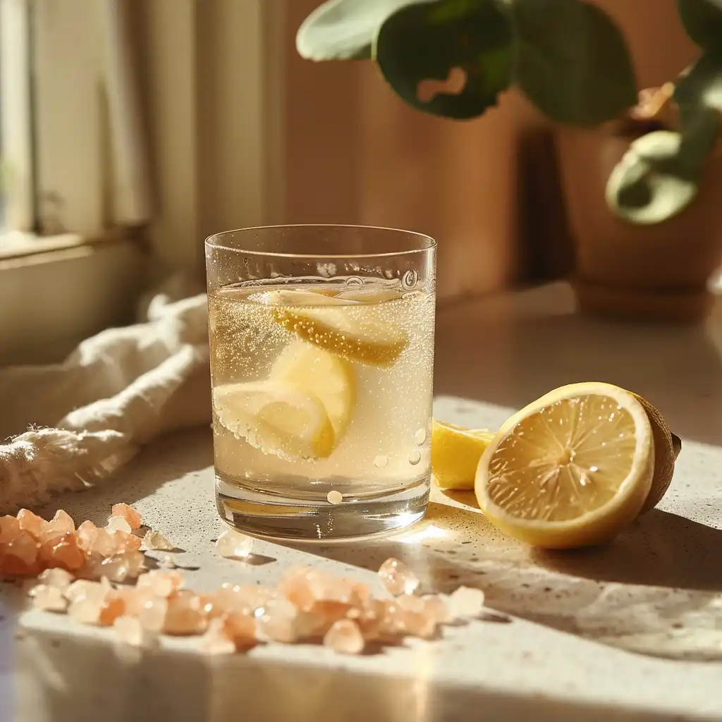 Little pink salt trick detox drink in glass 1