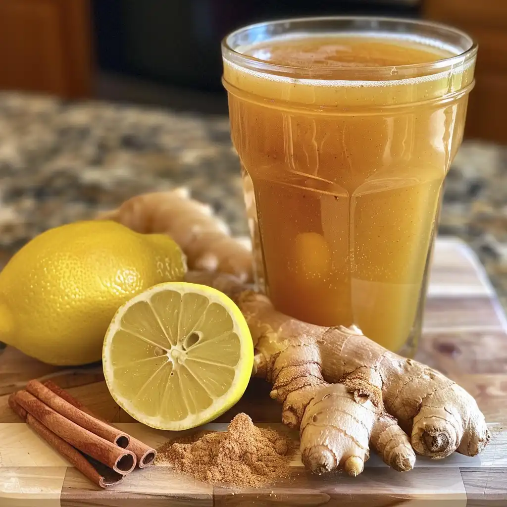Natural Zepbound detox drink in clear glass with lemon and cinnamon