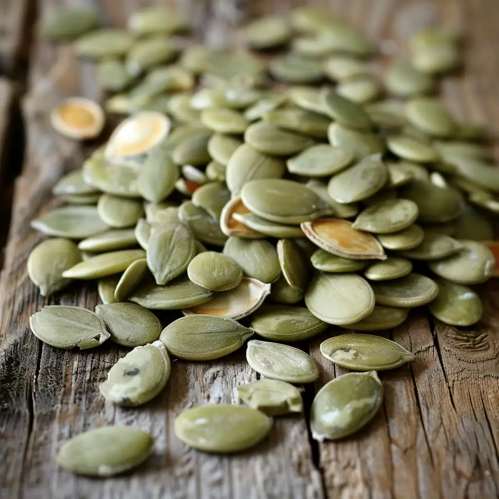 Close-up view of raw pumpkin seeds for healthy weight loss recipes