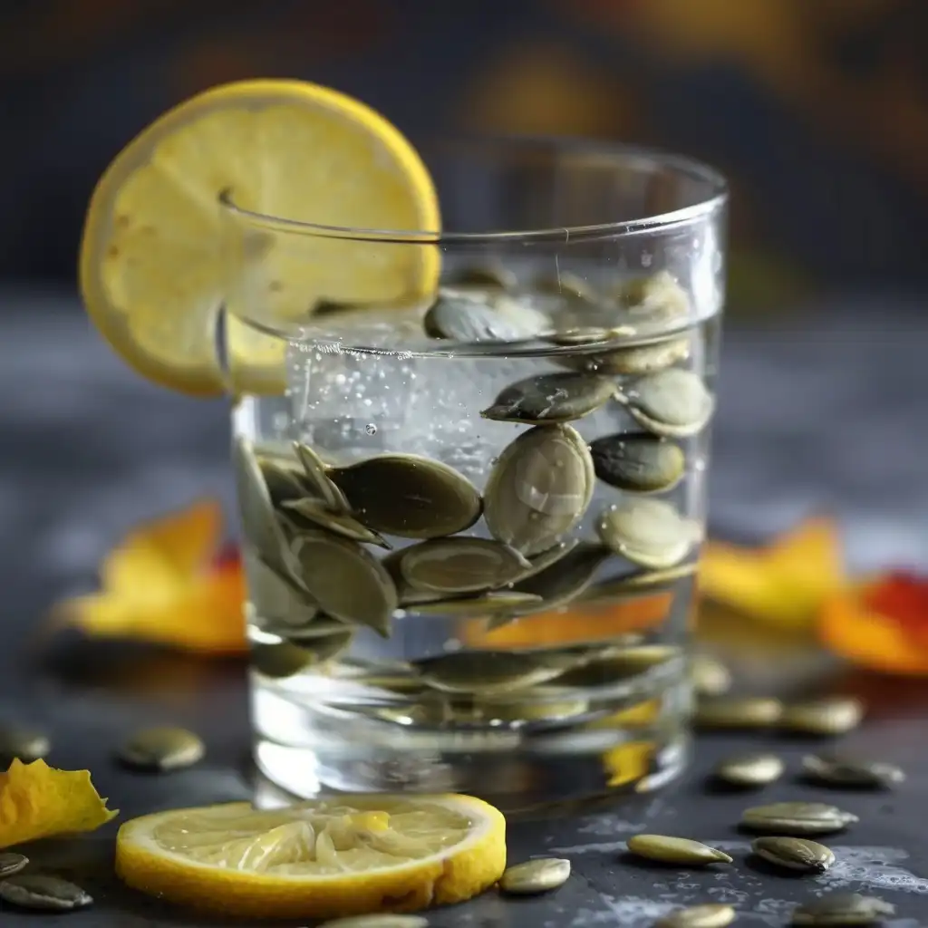 Pumpkin seed water in a glass with lemon for weight loss