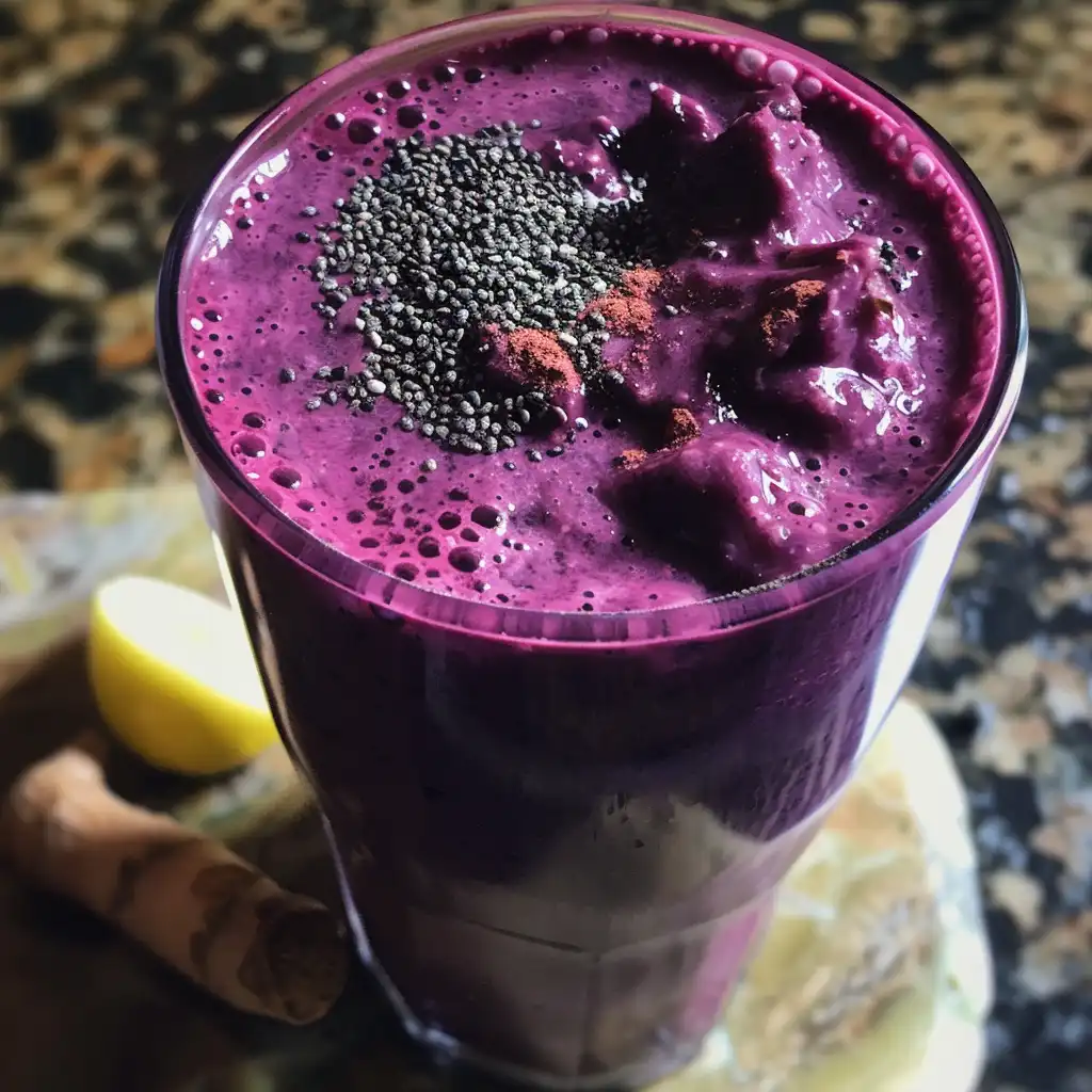 purple peel drink with chia seeds and natural ingredients
