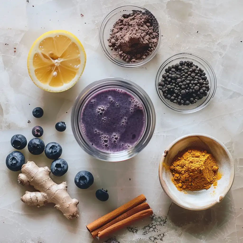 purple peel ingredients flat lay