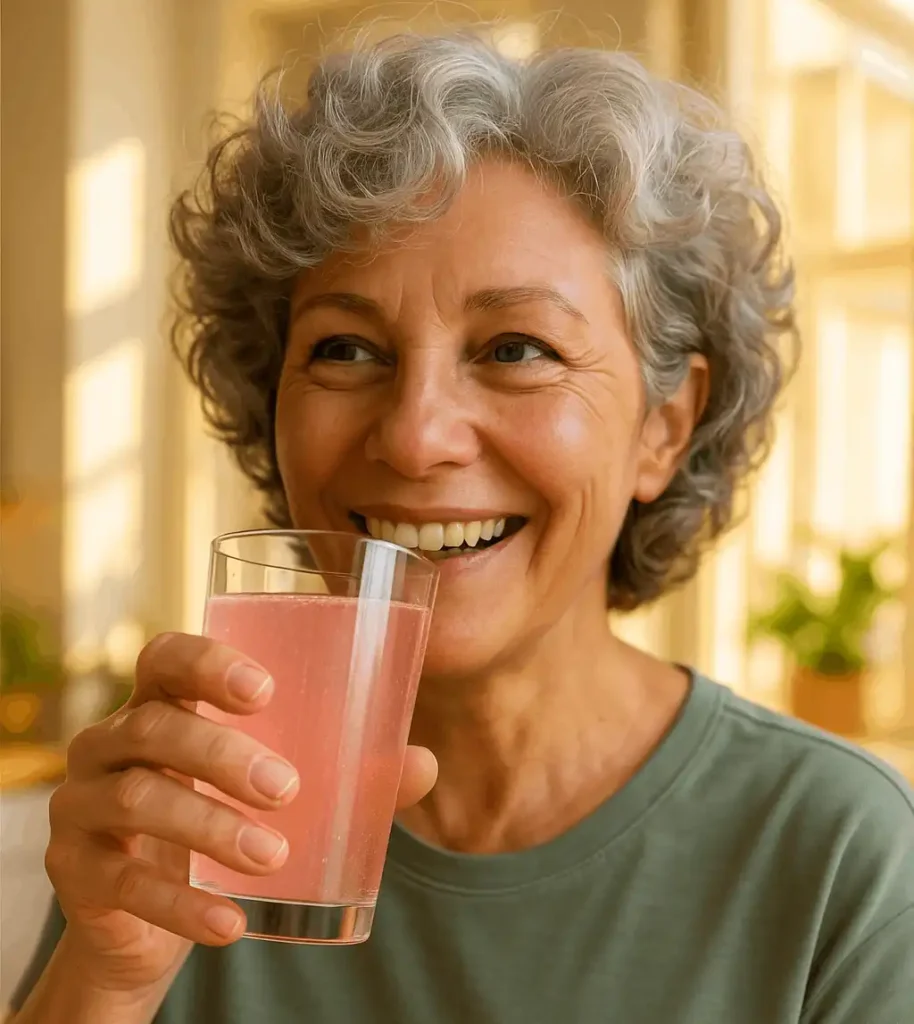 Kristen drinking pink salt recipe for hydration and fat loss