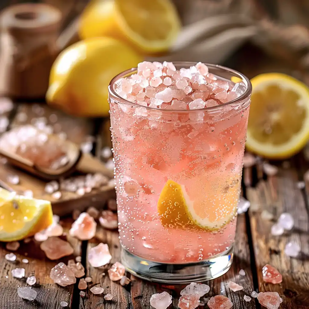 Glass of pink Himalayan salt water for weight loss with lemon